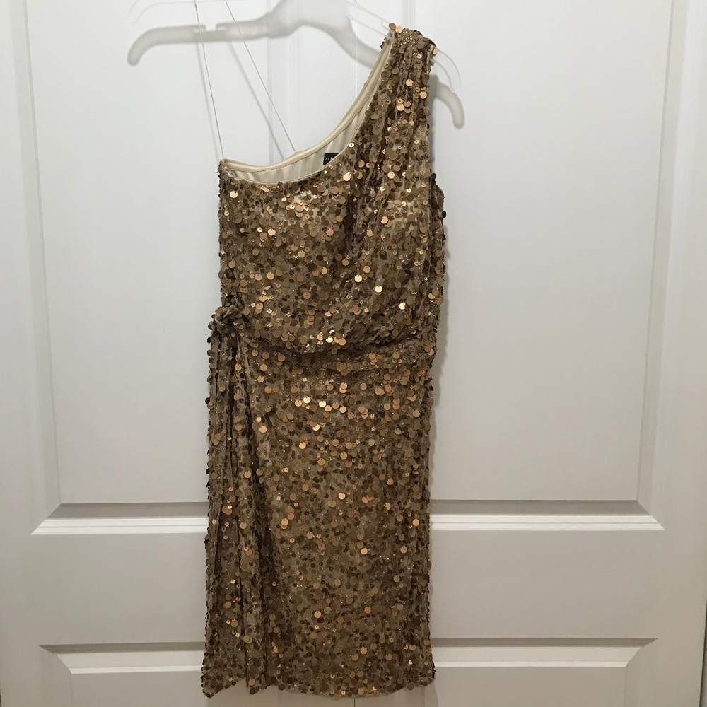Aidan Mattox Gold One-Shoulder Sequined Dress